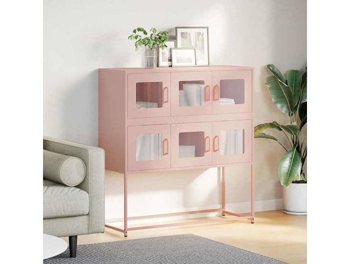 Buffet en acier laminé - - Rose - 100 5x39x107 cm - Assemblage requis - Poignées pratiques