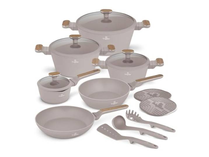 Berlinger Haus 15-teiliges Geschirrset mit Titanbeschichtung, Taupe, Nordic Collection – langlebig, antihaftbeschichtet, modernes Design, ideales Kochgeschirr für Ihre Küche