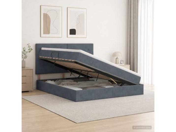 Samtbett mit Aufbewahrung Dunkelgrau 160 x 200 cm Mit LED-Beleuchtung, Metallrahmen, Matratze mit Taschenfedern, USB-Anschluss