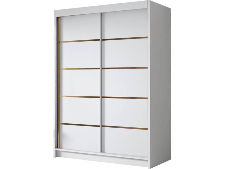 MIRJAN24 Schiebetürenschrank Lungo IV, Kleiderschrank mit Kleiderstange, mit zwei Schwebetüren, Garderobe (Farbe: Weiß)