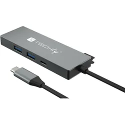 Techly Hub USB-C 4 in 1 (USB-C, 4 Ports), Dockingstation + USB Hub, Grau