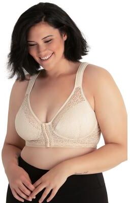 Plus Size Women's The Nora - Shimmer Back Lace Front Closure Bra by Leading Lady in Whisper Nude (Size 46 B)