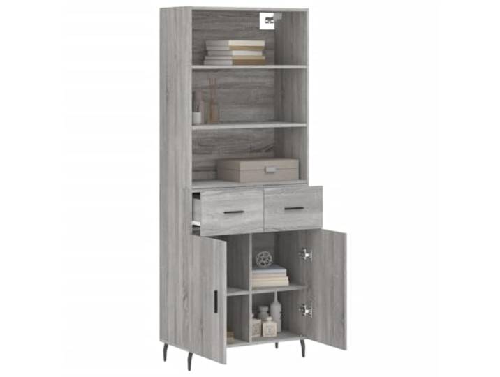 KTHLBRH Sideboard Grau Sonoma 69,5 x 34 x 180 cm Holz mehrschichtig Füße aus Metall, Türen zum Verstecken von Gegenständen, Montage erforderlich, 1 Sideboard + 1 Regal