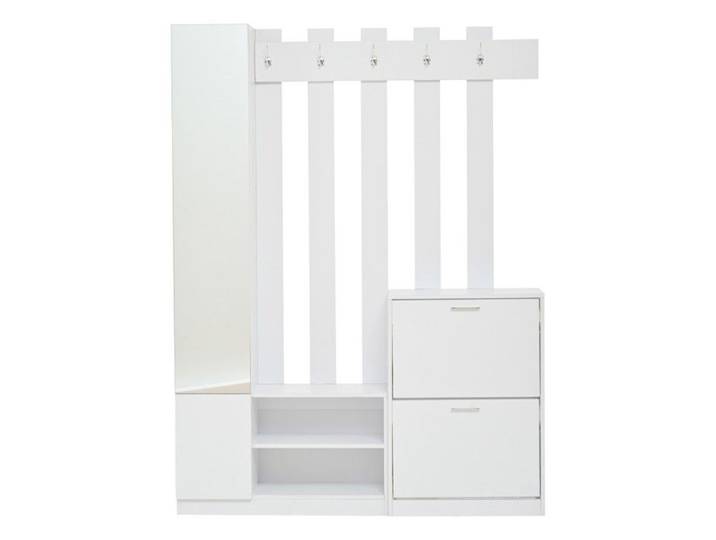 meuble d entree Armoire entrée blanche 135x25x180cm miroir 2 portes pliantes étagère suspendue rangement compact couloir