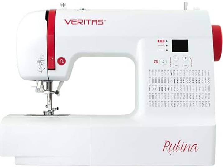 VERITAS Rubina Naaimachine, digitale computer-naaimachine, 100 steekprogramma's, automatische draadspanning en inrijghulp, draadsnijder, instelbare steeklengte, lcd-display en led-naailicht (wit)