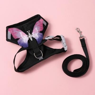 Uplift Treasures Breathable Butterfly Pet Harness And Leash Set black m