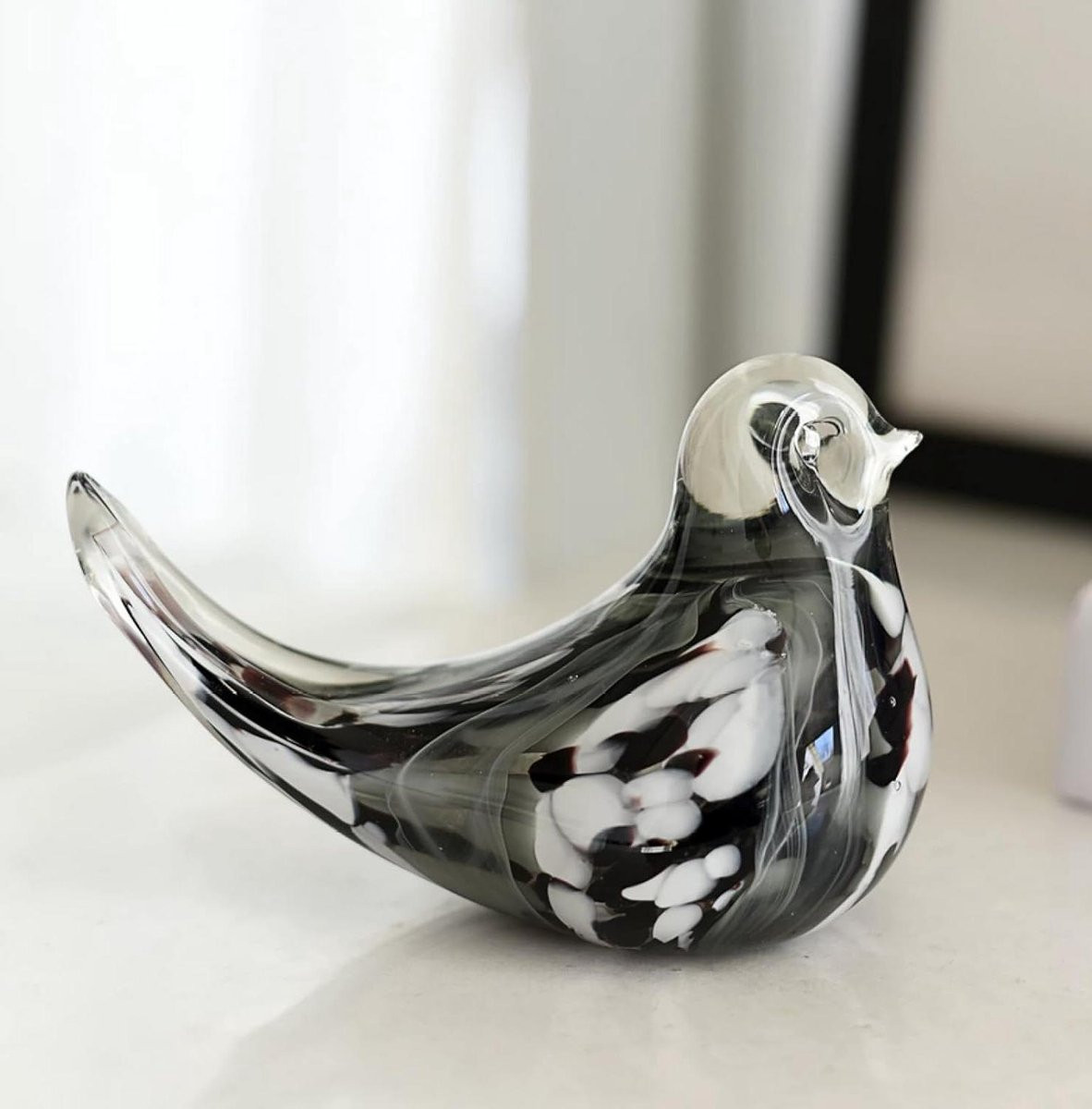 Handgemaakte mondgeblazen glazen vogel sculptuur voor decoratie - Zwart - 14 x 11 cm