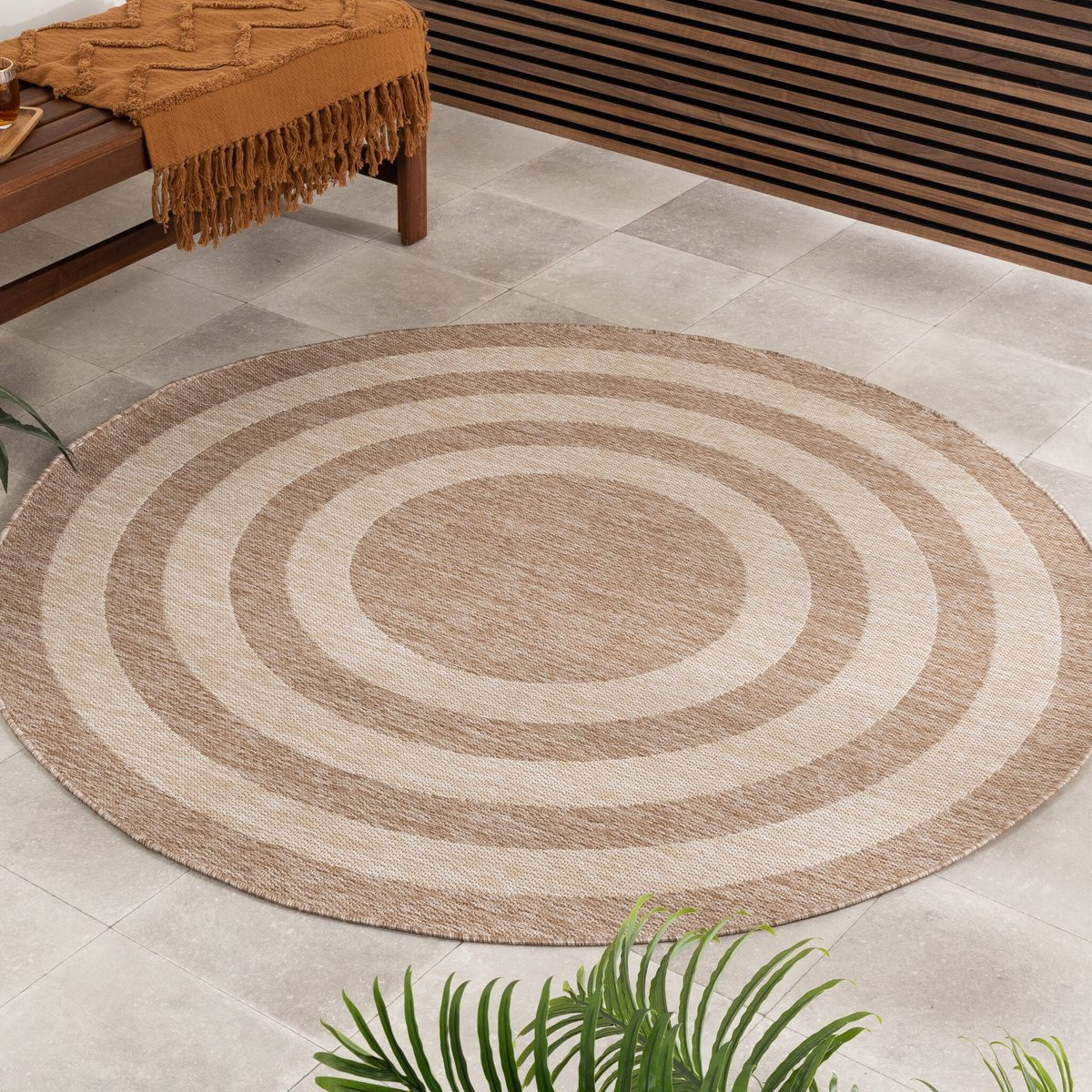 Fraai Rond Buitenkleed Sierra Frame Beige/Creme Ø 80 cm