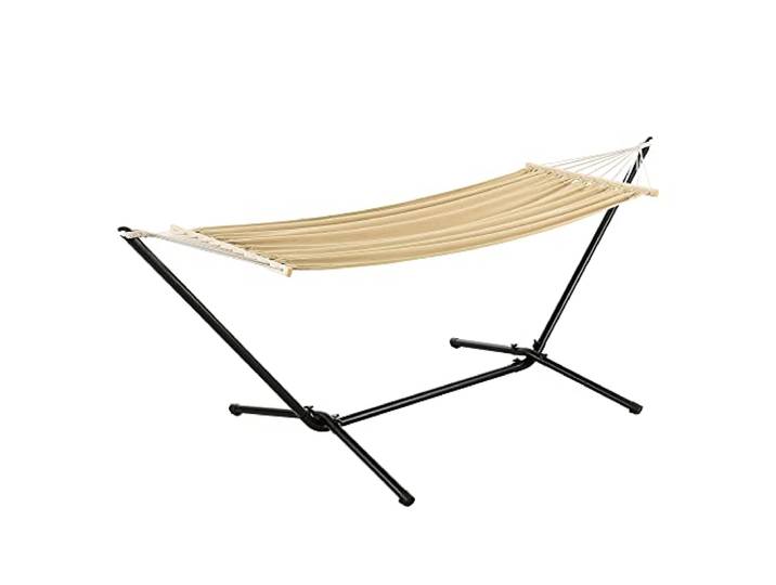 [en.casa] Hängematte Surte Hängeliege mit Gestell Hängeschaukel Liegefläche 200 x 100 cm Indoor Outdoor Belastbarkeit 120 kg Beige