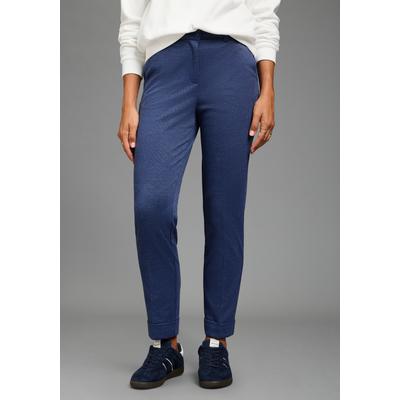 Stretch-Hose LAURA SCOTT, Damen, Gr. 42, N-Gr, blau (blau gemustert), Milano Rib, Obermaterial: 74% Polyester, 23% Viskose, 3% Elasthan, gemustert, comfort fit knöchellang, Hosen, kleinkarierte Optik, femininer Stil, elastisches Material