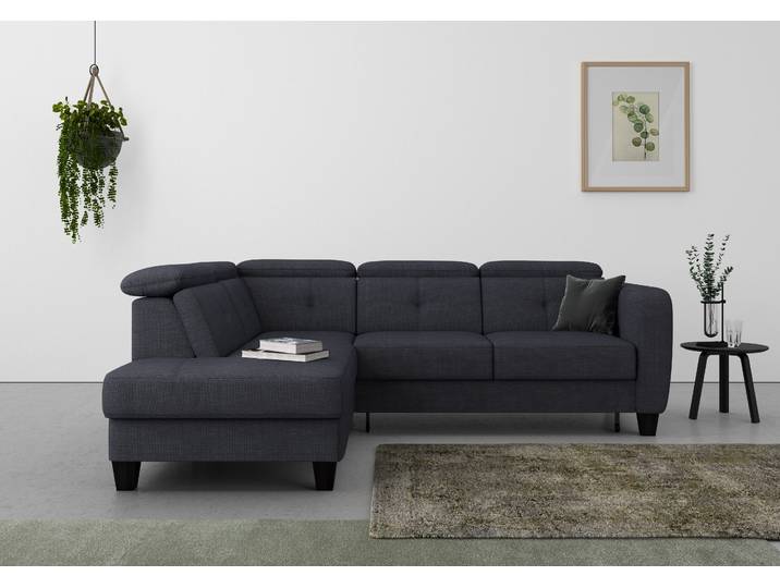 Ecksofa, Struktur, Tiefblau, 249×195 cm, Mit Bettfunktion & Bettkasten, Sit & More