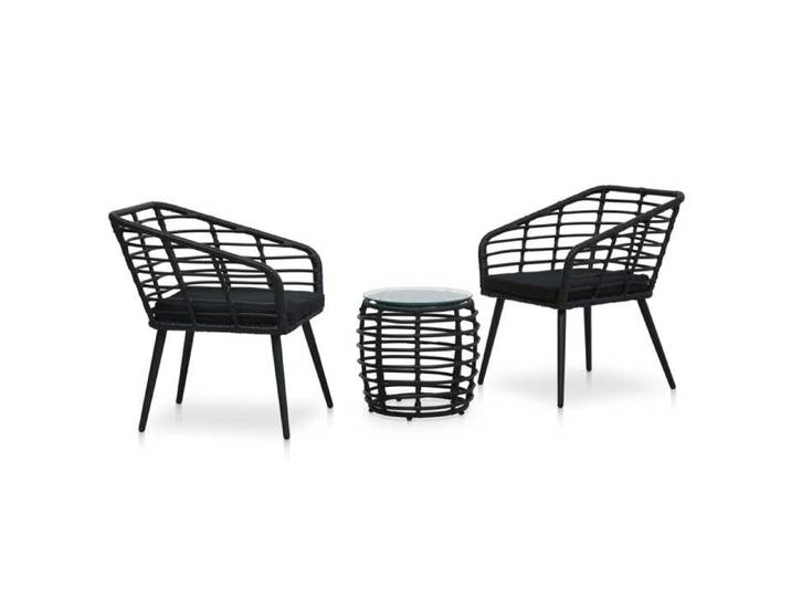 “Rabais Ensemble de bistro 3 pcs - Table de salon salle à manger + 2 Chaises de jardin - Résine tressée Noir SOLO236236