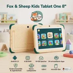 Fox&Sheep Kinder Lerntablet One 8 Zoll Display Android ab 3J. Schlagfeste Hülle