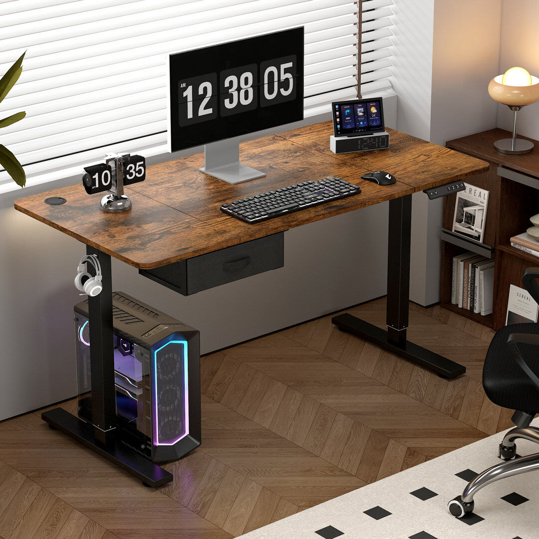 Inbox Zero Alstead Adjustable Height Standing Desk Black/Brown 120cm W x 60cm D