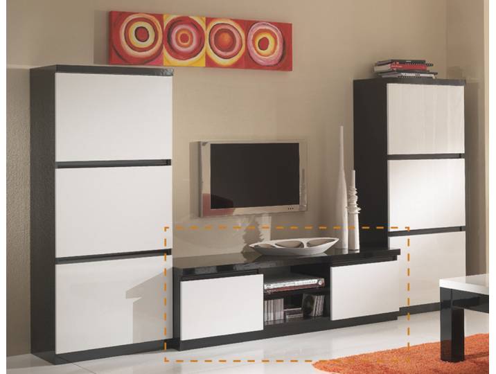 Meuble tv plasma Roma laqué bicolore Noir / Blanc - Basika