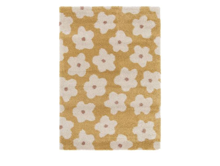 Tapis contemporain floral - 160x230cm jaune moutarde polypropylène