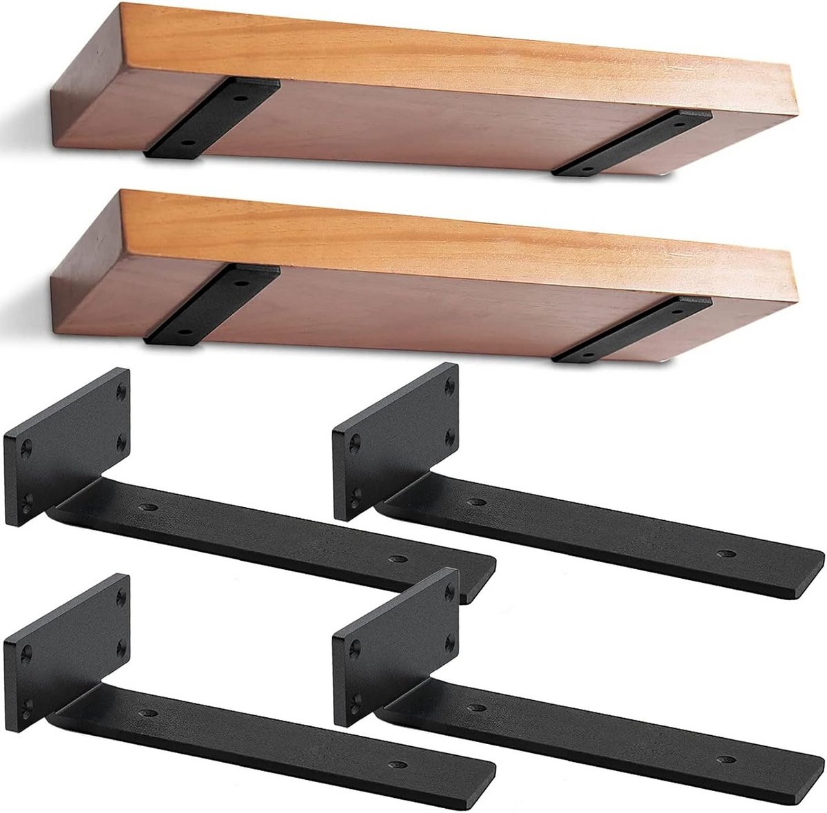4x Robuuste Zwevende Plankdragers Zwart - Verborgen Wandsteunen voor Zware Planken