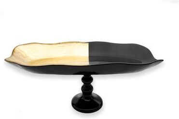 "Alice Pazkus 16"" Large Footed Tray With Black and Gold Design"