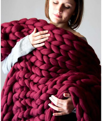 HomeDecorAndMore LLC Handmade Chunky Knit Blanket Burgundy large 47x59 Inches