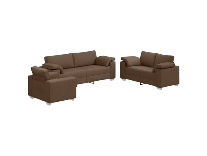 Coespram Couch Set 3-Teilig Braun Leinen Polstermöbel Couchgarnitur Komfortables Sitzgruppen-Set aus Leinenmischgewebe für das Wohnzimmer, inklusive Sessel sowie 2er und 3er Sofas.