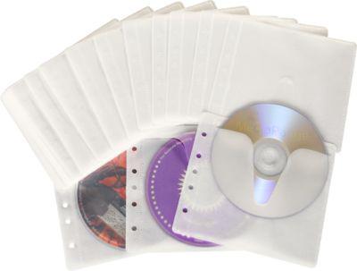CD/DVD-Vliestaschen, abheftbar, Universal-Lochung, weiß