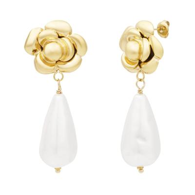 Paar Ohrhänger ADELIA´S "LIVAYA", Damen, Gr. Damen, Edelstahl, goldfarben, Ohrringe, Modisch durch das plastische Blumenmotiv mit Tropfenanhänger