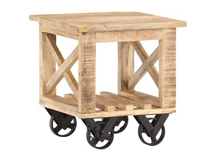 HKLGBVCR Beistelltisch aus Mangoholz, 40 x 40 x 42 cm Vintage Handwerk, 4 Rollen, Aufbewahrungsregal, Couchtisch oder PC-Halterung