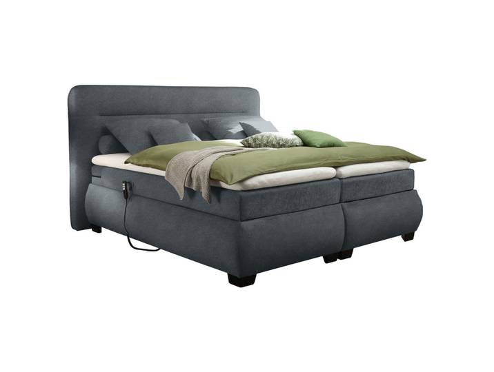 Mid.you Boxspringbett, Anthrazit, Kunststoff, H2, 7-Zonen, 180x200 cm, Topper geteilt, Schlafzimmer, Bett, Doppelbetten