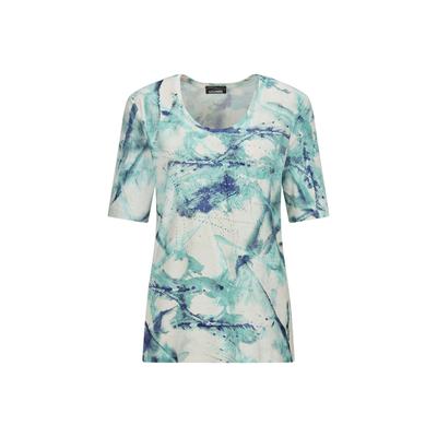 Print-Shirt GOLDNER "Cityshirt mit Glitzersteinen", Damen, Gr. 46, blau (türkis, gemustert), Obermaterial: 95% Viskose CV. 5% Elasthan EL., gerade, Shirts, stretchbequemer Viskosejersey