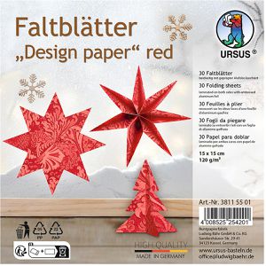 Ursus Faltblätter 38115501 Designpapier, 15 x 15cm, 120g/m², rot, 30 Blatt