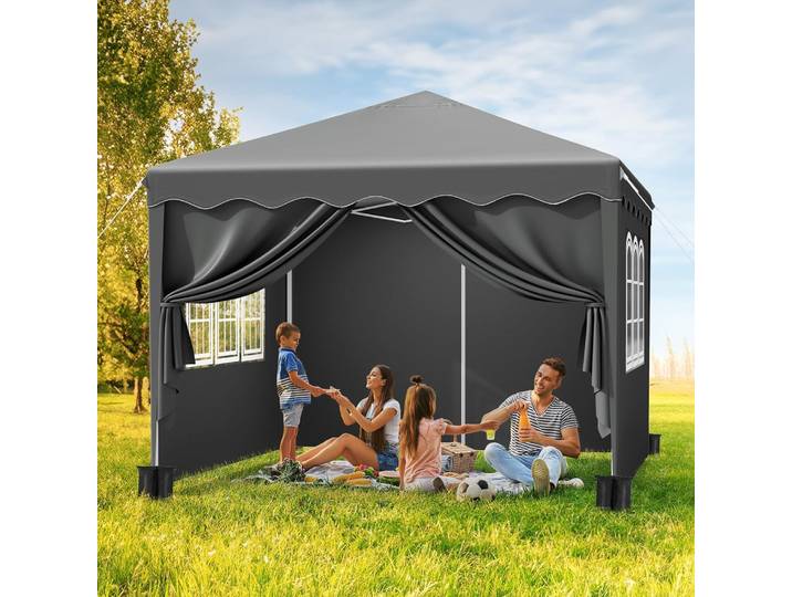Gazebo Pop Up 3x3m, chapiteau, tente de fête de jardin extérieure, auvent de Camping pliant avec 4 côtés et sacs de sable, imperméable UV + 50 gris