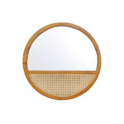 Wandspiegel SIT "Dénia rund mit Rattangeflecht & Teakholzrahmen", beige (natur), B:60cm H:60cm T:3cm Ø:60cm, Geflecht Rattan, Massivholz, Spiegel, Wandspiegel, Rattangeflecht im unteren Drittel für natürlichen Blickfang