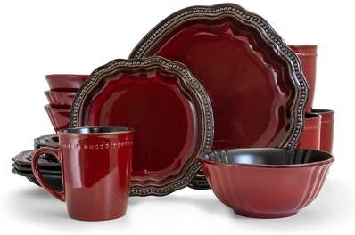 Elama Regency 16 Piece Stoneware Dinnerware Set in Red