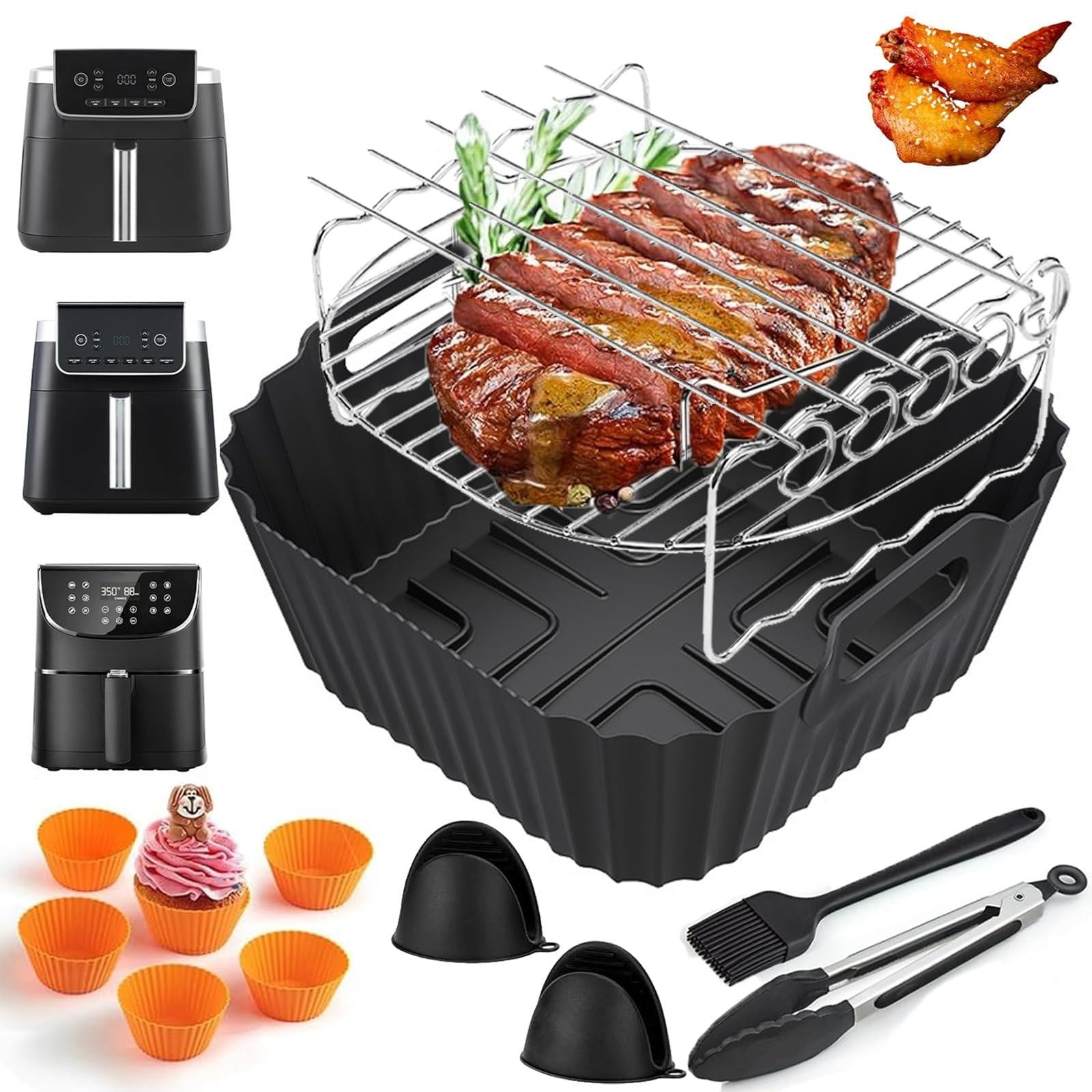 Dripio 15-delige siliconen accessoires voor heteluchtfriteuse, geschikt voor 6,2 liter, BPA-vrij