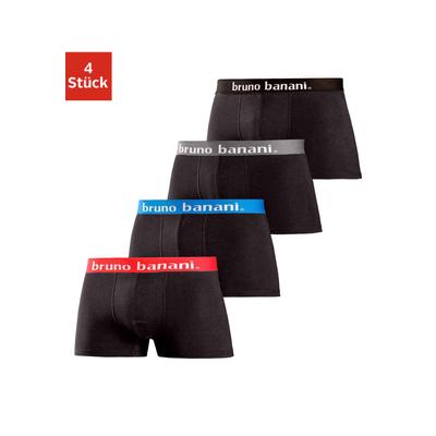 Boxer BRUNO BANANI "Boxershorts für Herren", Herren, Gr. S, 4 Stk., Jersey, schwarz, Jersey, Obermaterial: 95% Baumwolle, 5% Elasthan, unifarben, körpernah, Unterhosen, mit Kontrast-Webbund