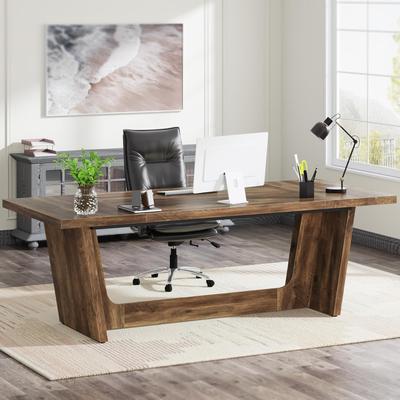 Bluebell 71 Inches Executive Desk, Large Home Office Desk with Solid Wooden Pedestal