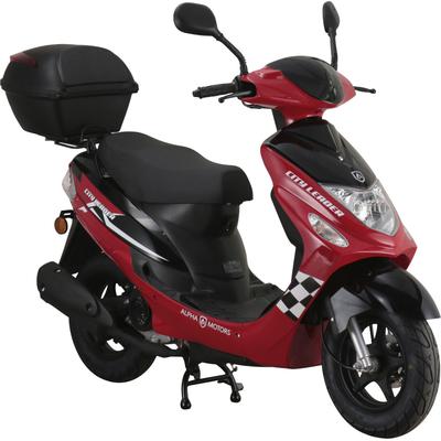 Motorroller ALPHA MOTORS "CityLeader", rot (rot, schwarz), Motorroller, 25 km/h, inkl. Topcase, B:68cm H:105cm L:183cm