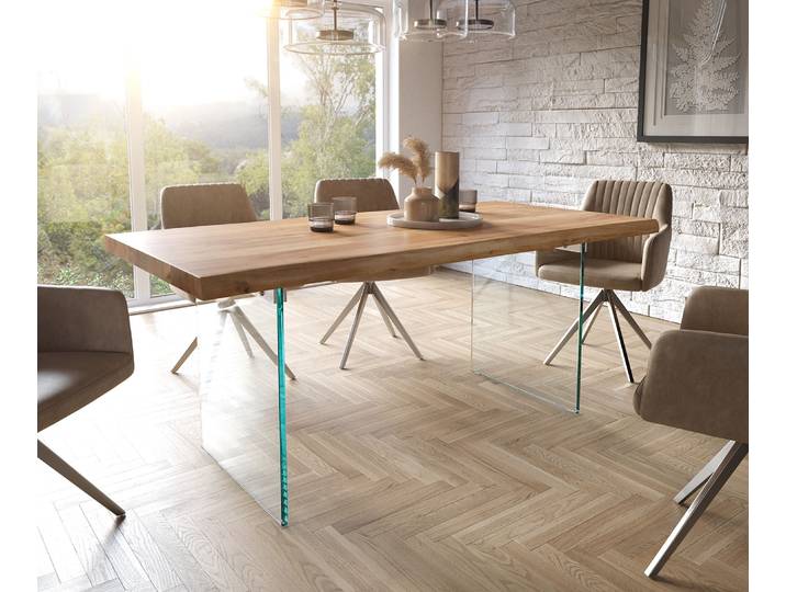 Esstisch Edge 180x90 XL Akazie Natur Glas Live-Edge, Esstische, Baumkantenmöbel, Massivholzmöbel, Massivholz