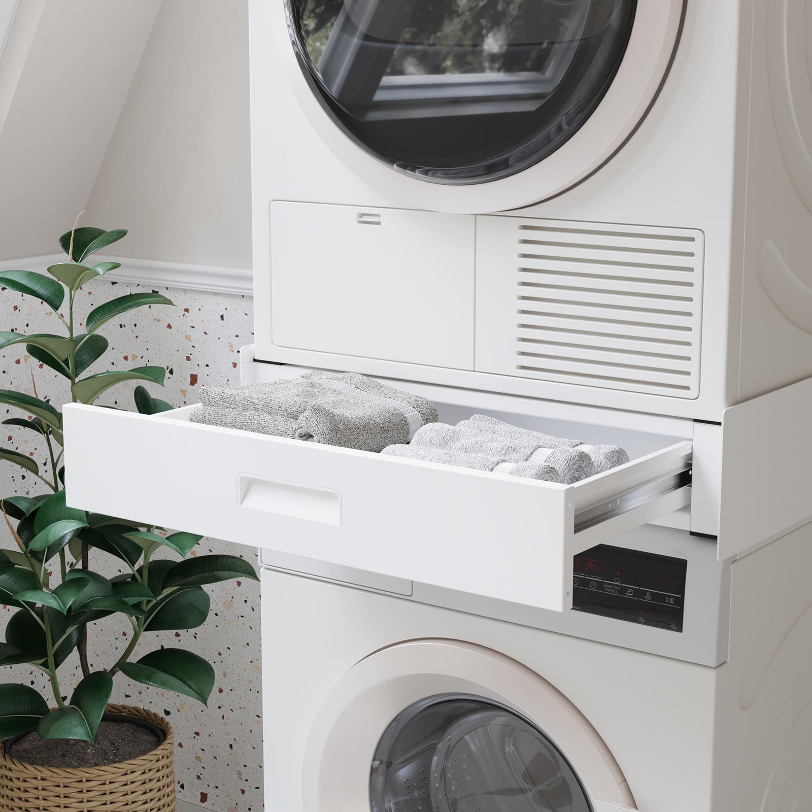 en.casa Verbindingsframe Buxton voor wasmachine en droger met lade