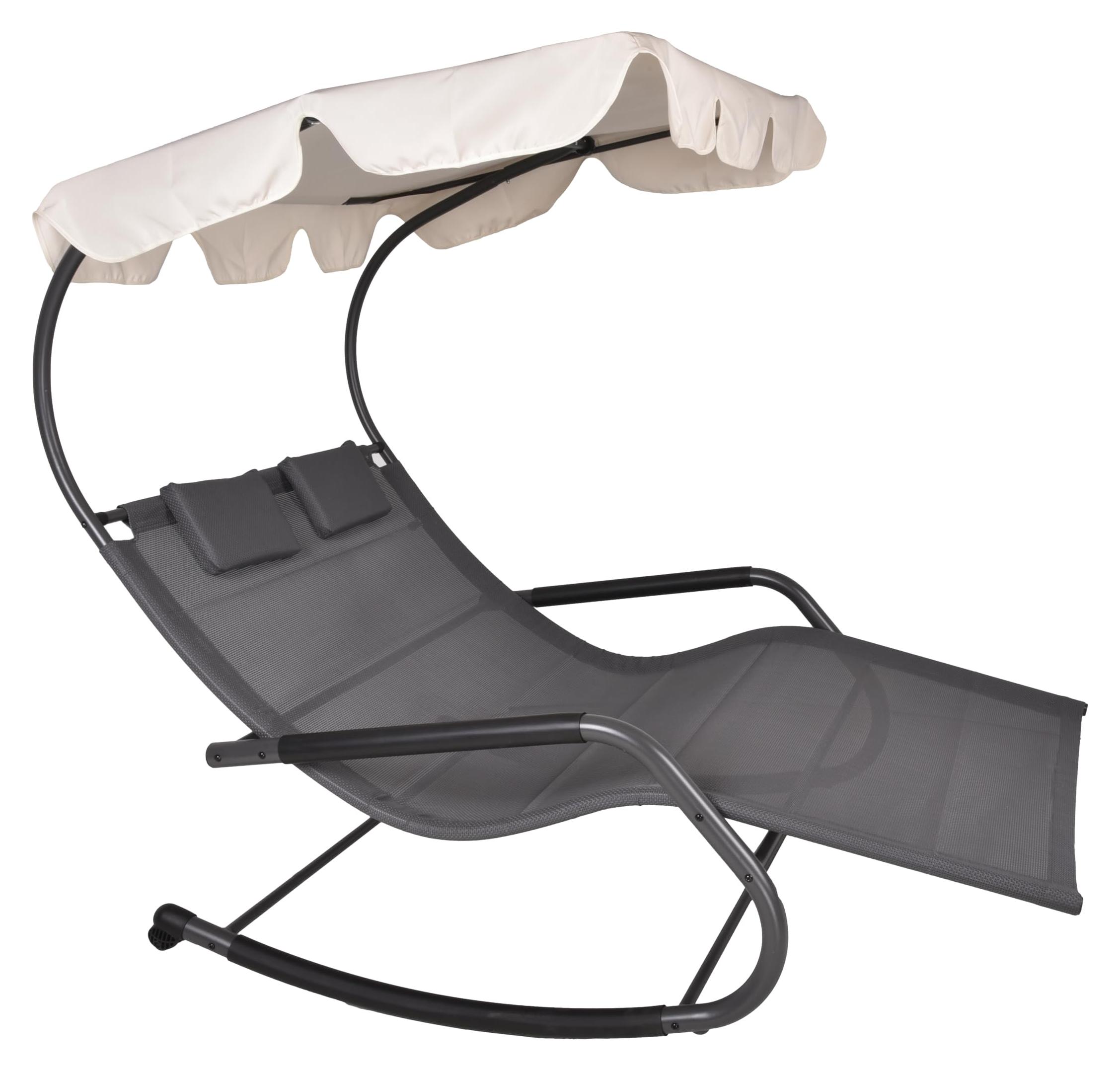 Doppel-Schaukelliege AMINA Anthrazit Polyester | Sonnenliege mit Dach Relaxliege Gartenliege