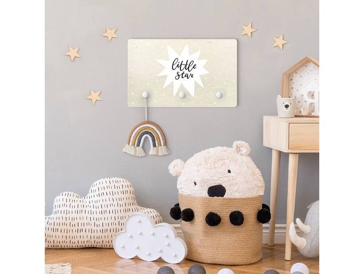 Kindergarderobe Little Star mit Stern 40 x 25 x 1cm Schwarz/Weiß/Weiß
