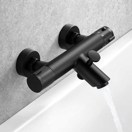 Benza Zwarte thermostaatkraan set voor bad en douche met 38°C veiligheidsvergrendeling