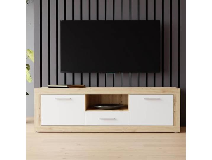 Forte BACCIO TV-Schrank 150, modernes Lowboard, 2 -türig, 1 Schublade, Holzwerkstoff, Artisaneiche Holzdekor Weiß, 147,7 cm breit x 49,8 cm hoch x 41 cm tief