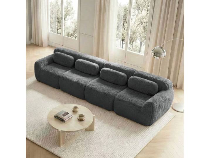 Canapé Compressé d'angle convertible -Canapé lit droit 4 places - design modulaire sans cadre -Gris pour salon chambre