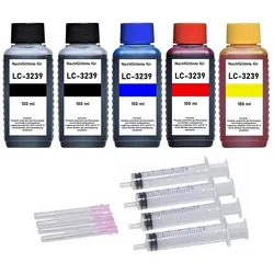 Nachfüllset für Brother LC-3237, LC-3239 XL Druckerpatronen - 5 x 100 ml Druckertinte + Zubehör