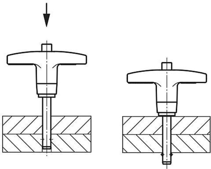 KIPP Kugelsperrbolzen mit T-Griff 12mm 60mm Edelstahl Aluminium (K0366.25812060)