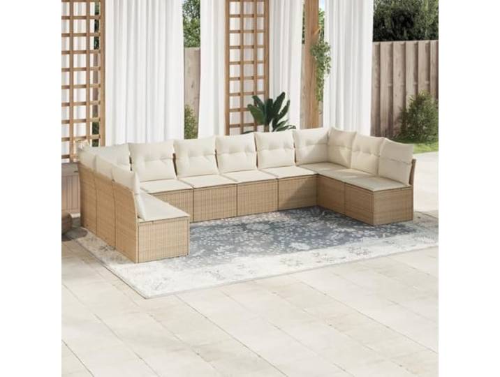 WDGJJFECNMUEHI Résine tressée imperméable Ensemble canapé Beige Salon de jardin 10 pieces beige resine tressee avec coussins amovibles ensemble modulable exterieur terrasse patio