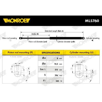 MONROE Gasfeder, Koffer-/Laderaum ml5760 für HYUNDAI