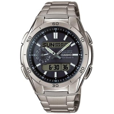 Funkchronograph CASIO FUNK, silber (silberfarben, grau), Armbanduhren, Herren, Solaruhr,Armbanduhr,Herren,Digitaluhr,Titanarmband, bis10 bar wasserd.