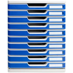 Exacompta 302003D 1x Modulo Ablagebox mit 10 Schubladen, ideal für Dokumente DIN A4 - lichtgrau/blau